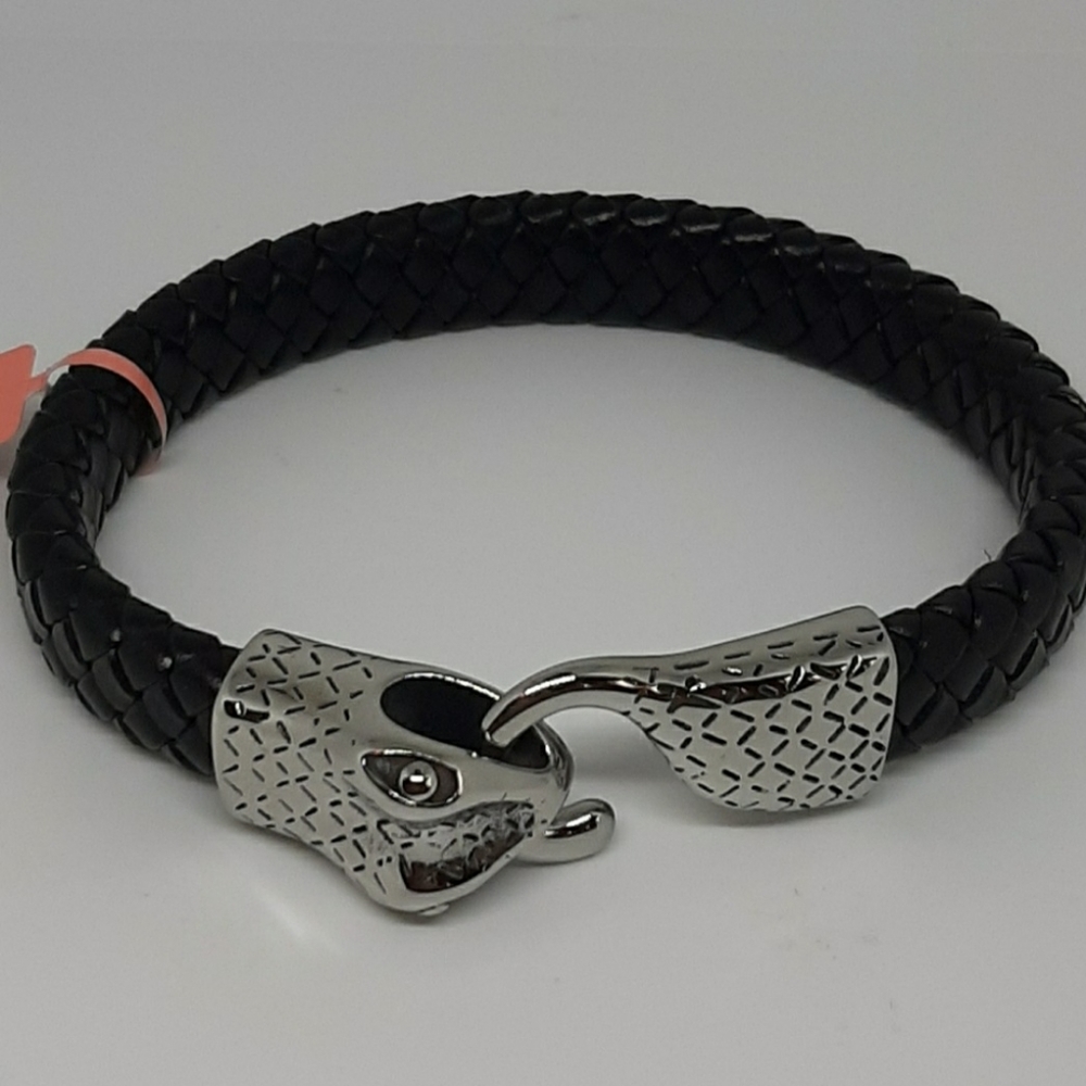 Men's Leather Bracelet w/SS316 Snakehead